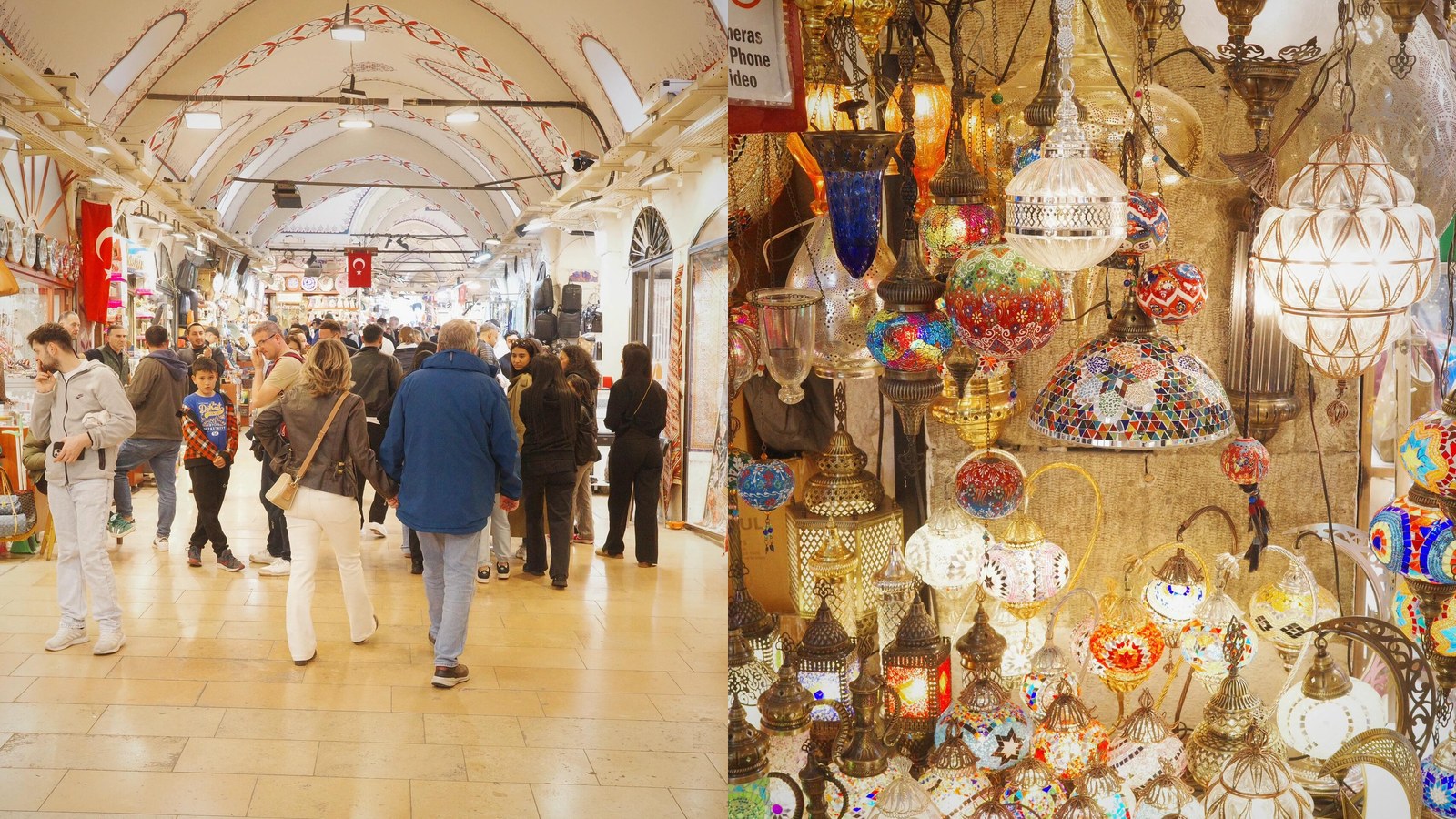 Lối đi có mái vòm và gian đèn trang trí ở Grand Bazaar
